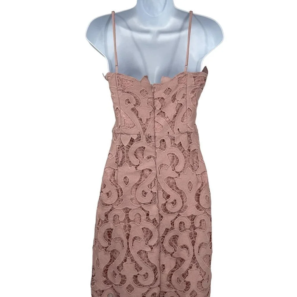 Bardot Revolve Lina Lace Midi Dress Sheath Sleeveless Pink Rose Size 10 Large - Picture 10 of 15